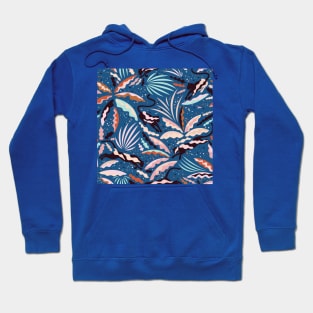 Panthers and Exotic Plants on Blue Background Hoodie